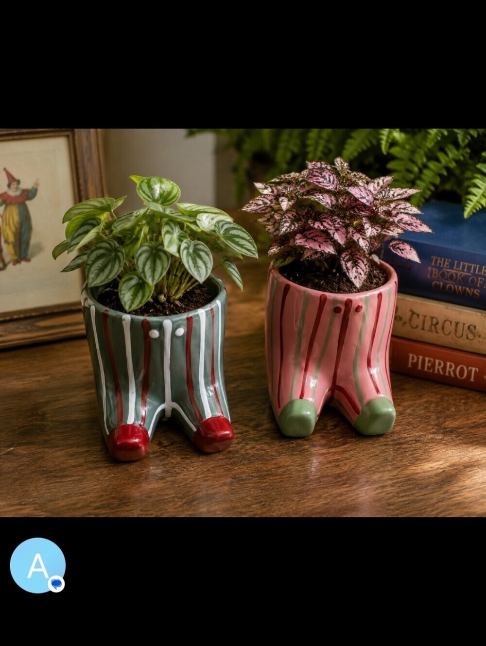 Vintage Colorful Striped Small Clown Pants Ceramic Set Of 2 Planters